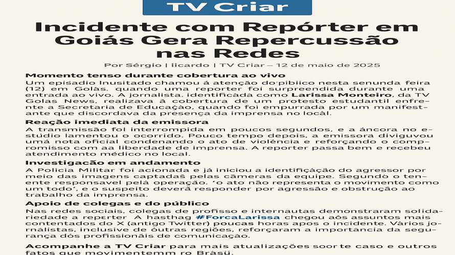 Incidente com Repórter em Goiás Gera Repercussão nas Redes
