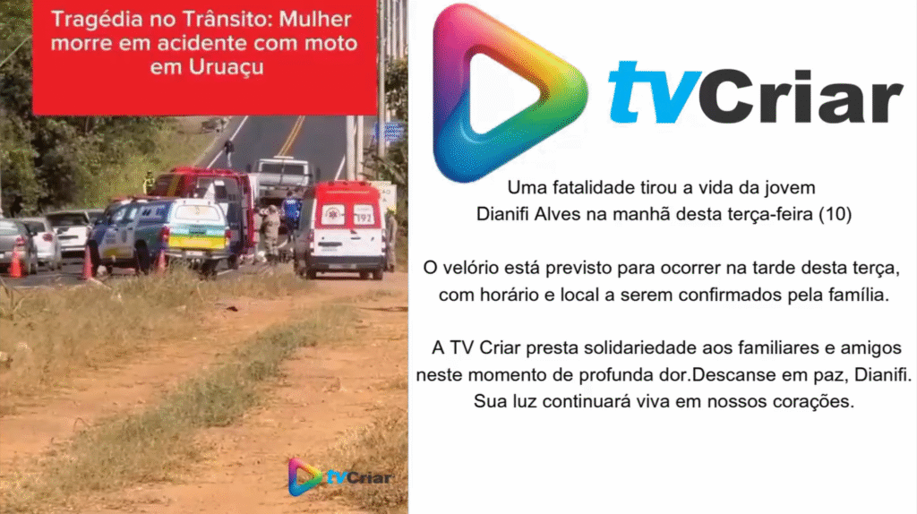 Uma fatalidade tirou a vida da jovem Dianifi Alves na manhã desta terça-feira (10)