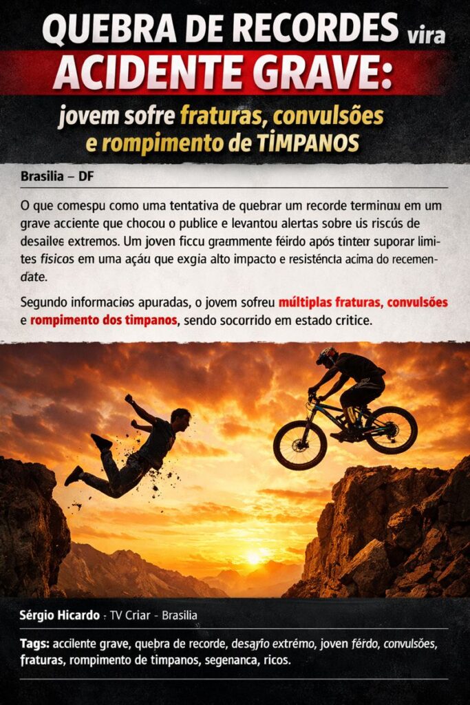 QUEBRA DE RECORDES VIRA ACIDENTE GRAVE: jovem sofre fraturas, convulsões e rompimento de tímpanos