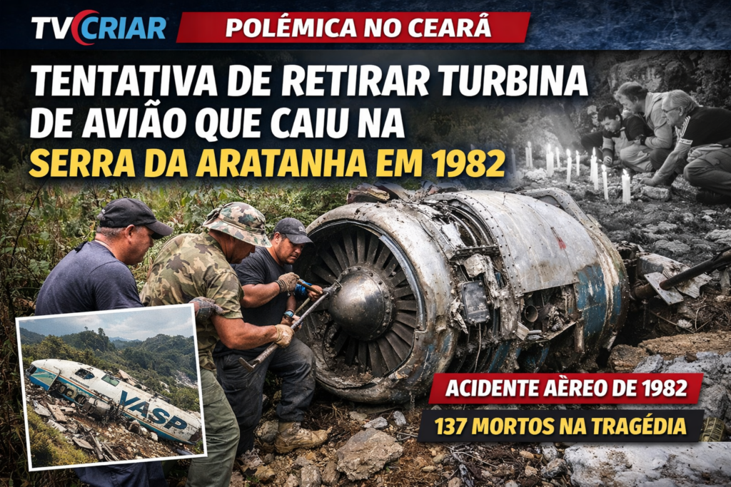Vídeo mostra tentativa de retirar turbina de avião que caiu na Serra da Aratanha em 1982