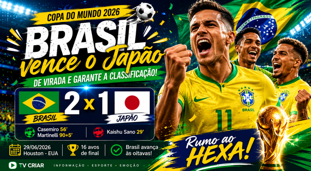 Brasil vence o Japão de virada e mantém vivo o sonho do hexa na Copa do Mundo