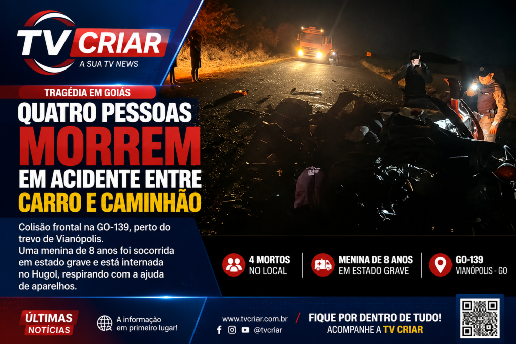 🚨 Quatro pessoas morrem em grave acidente entre carro e caminhão em Goiás