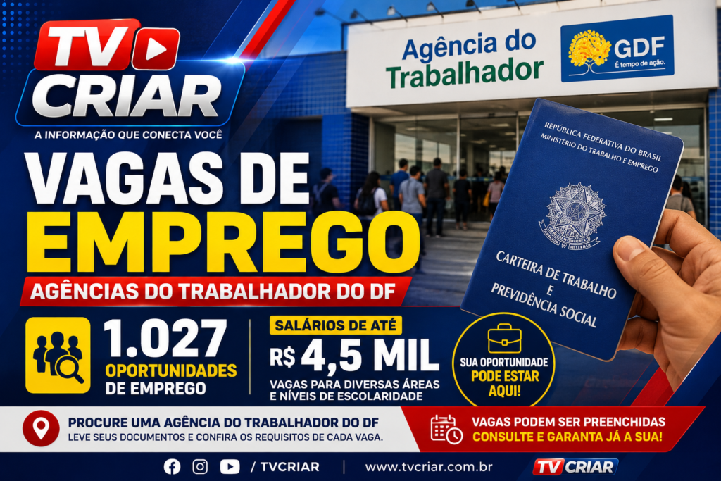 💼 Vagas de emprego: Agências do Trabalhador do DF começam a semana com 1.027 oportunidades